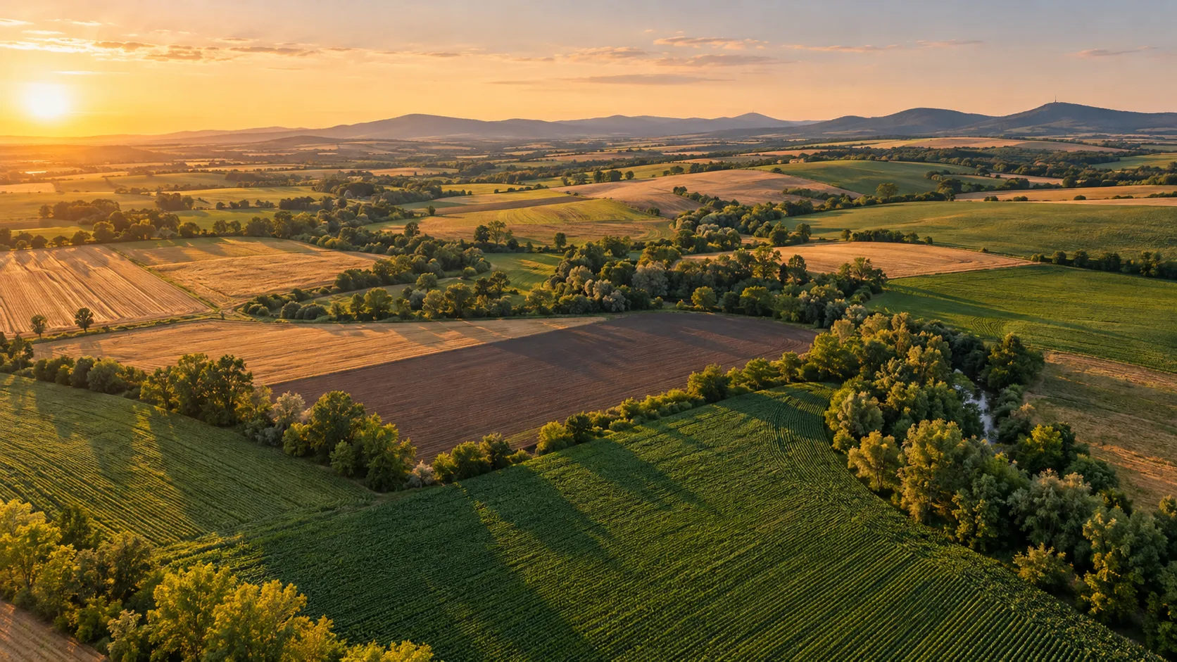 Illustrative aerial view of fields in western Romania